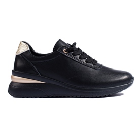 Baskets compensées en cuir noir de Shelovet le noir