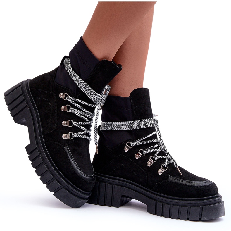 FB3 Bottes à lacets en daim pour femmes, gland noir le noir
