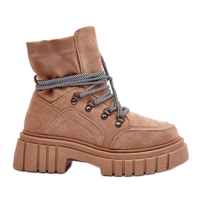 FB3 Bottes à lacets en daim pour femmes, gland beige foncé