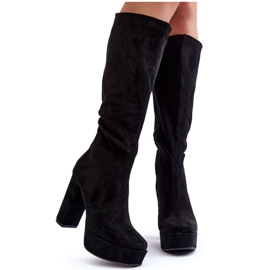 Cuissardes à talons noirs et plateforme Baldrema