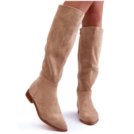 PA1 Bottines à Talon Plat en Daim Beige Eelin