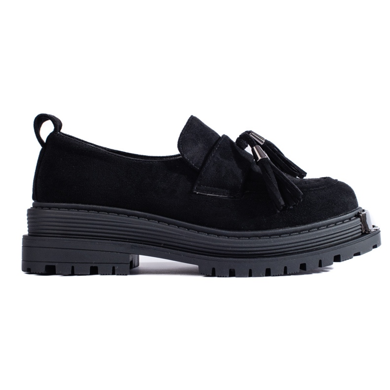 Mocassins à pampilles en daim noir de Shelovet le noir