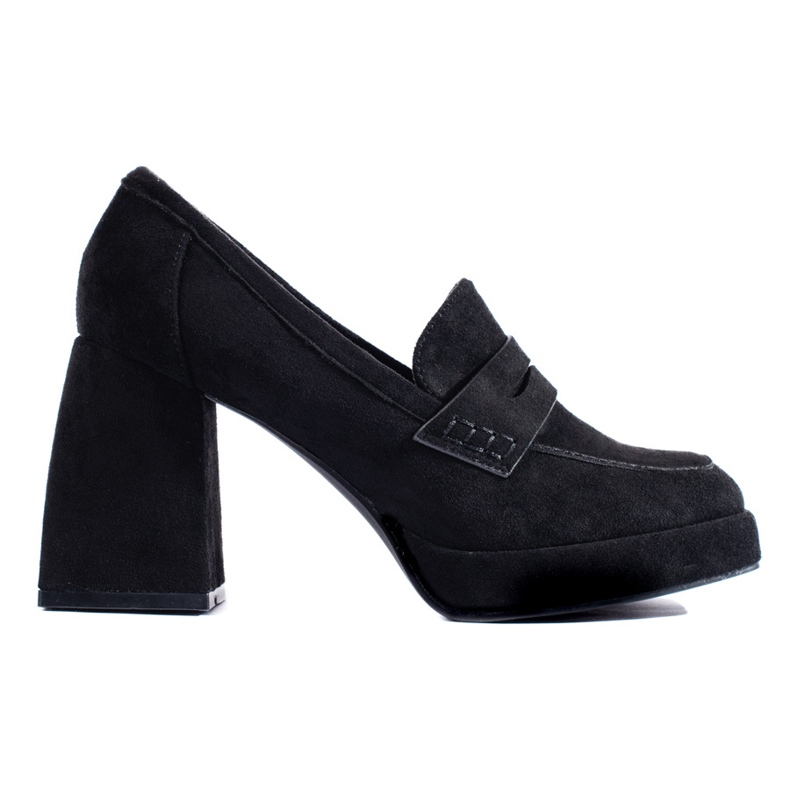 Bottines Shelovet en daim noir à large talon aiguille le noir
