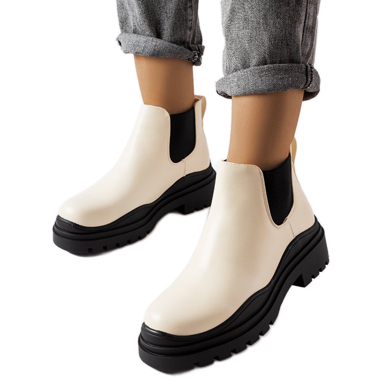 Bottes beiges sur plateforme noire de Marinone