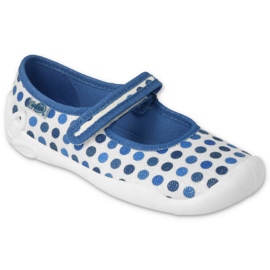 Chaussons enfant Befado avec velcro, à pois 114Y495, bleu et blanc