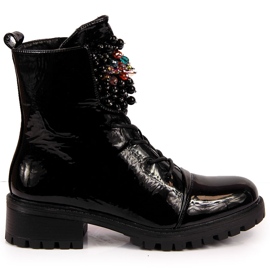 Bottes femme avec perles, isolées, noir verni Jezzi RMR2071-15 le noir
