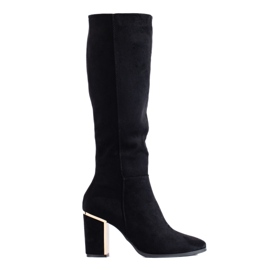 Bottines Shelovet à talons hauts en daim noires élégantes le noir