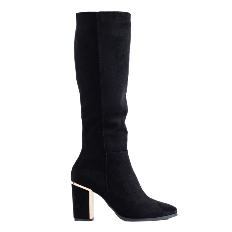 Bottines Shelovet à talons hauts en daim noires élégantes le noir
