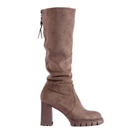 Bottines à talons en daim beige foncé Shelovet