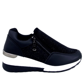 Baskets de sport compensées noires brillantes pour femme le noir