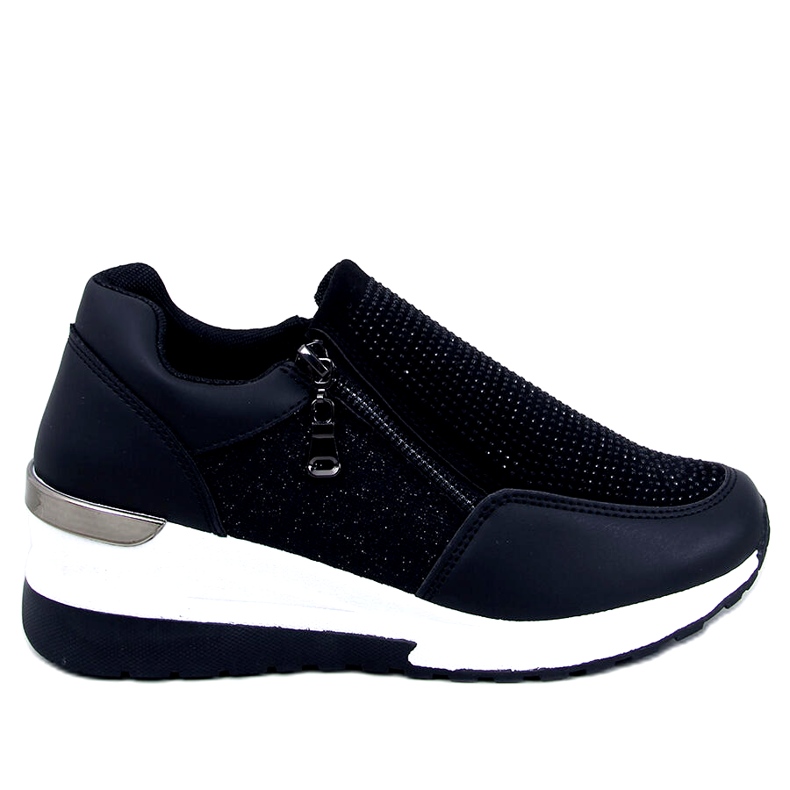Baskets de sport compensées noires brillantes pour femme le noir