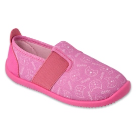 Chaussons enfants Befado avec insert en cuir 901Y017, rose avec chatons