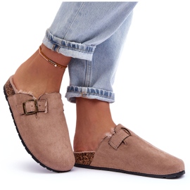 Tongs Femme En Daim Avec Fourrure Beige Haidamia