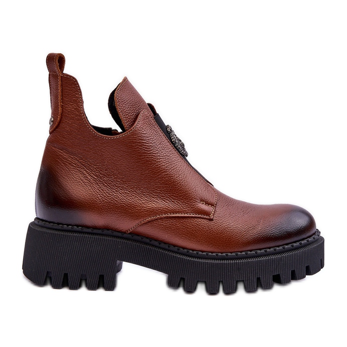 Lemar Bottines en cuir avec décoration pour femme, marron Lusanna brun