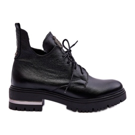 Lemar Bottines Plates En Cuir Femme Noir Charline le noir