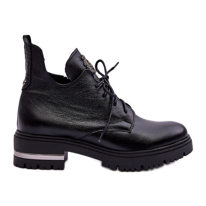 Lemar Bottines Plates En Cuir Femme Noir Charline le noir