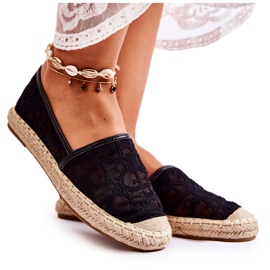S.Barski Espadrilles ajourées classiques pour femme, noires