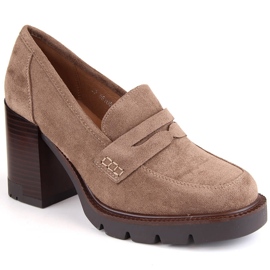 Chaussures femme en daim à talon haut et plateforme, beige Vinceza 58105