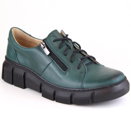 Chaussures en cuir confortables pour femmes sur la plateforme, vertes Helios 413.56