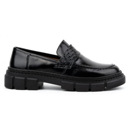 WASAK Chaussures à enfiler en cuir pour femmes 0706, noires, à semelle épaisse le noir