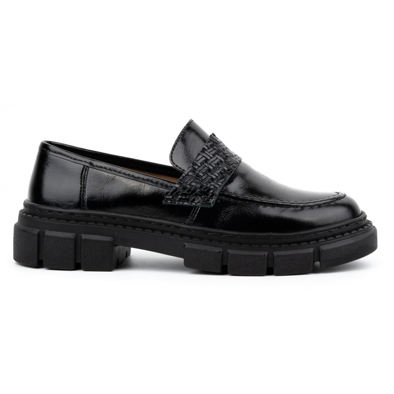 WASAK Chaussures à enfiler en cuir pour femmes 0706, noires, à semelle épaisse le noir