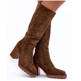 FJ1 Virdana – bottes en daim olive à talons massifs vert