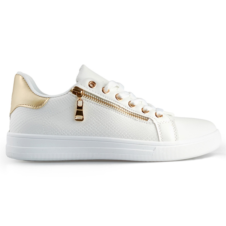 Chaussures de sport blanches avec une fermeture éclair dorée