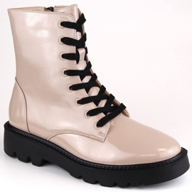 Bottes isolées en cuir verni pour femme, beige, Vinceza 58153