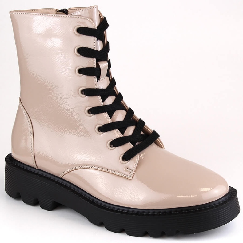 Bottes isolées en cuir verni pour femme, beige, Vinceza 58153