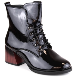 Bottes à talons hauts isolées en cuir verni pour femme, noir Vinceza 58127