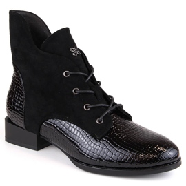 Bottines noires isolées à talons plats pour femme Vinceza 16439
