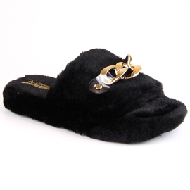 Chaussons de maison en peluche pour femmes avec chaîne, noirs T.Sokolski KAP-158