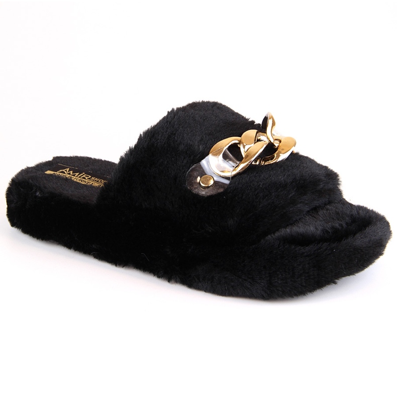 Chaussons de maison en peluche pour femmes avec chaîne, noirs T.Sokolski KAP-158 le noir