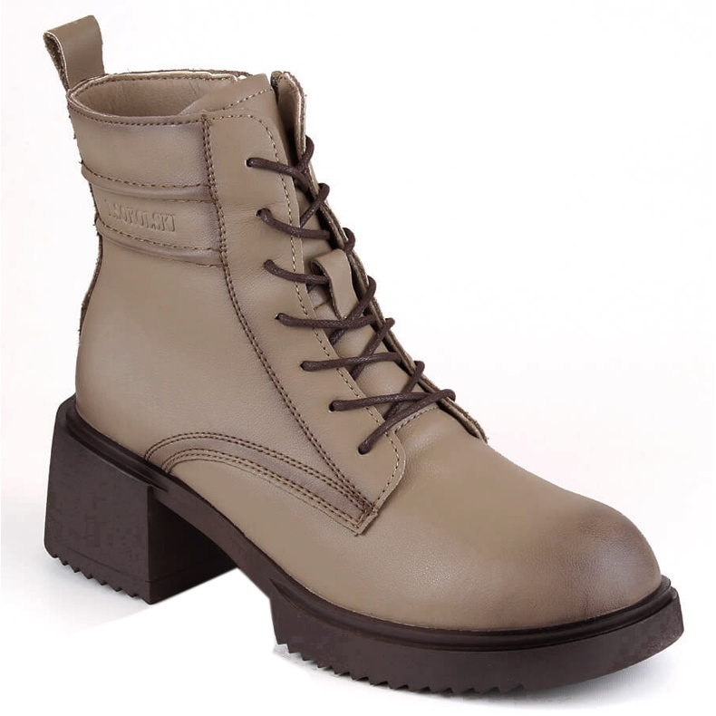 Bottines pour femmes en cuir à talons hauts et plateforme T.Sokolski Z23-44 beige