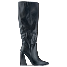Bottes noires à talons hauts en éco-cuir