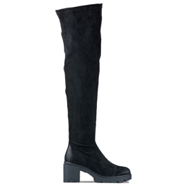 Cuissardes femme à talons hauts en daim le noir