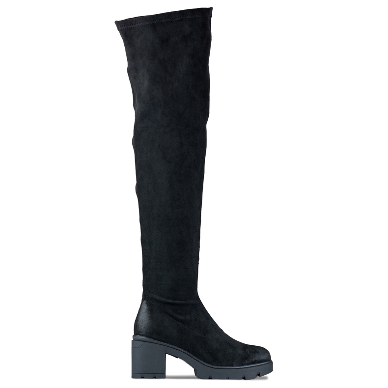 Cuissardes femme à talons hauts en daim le noir