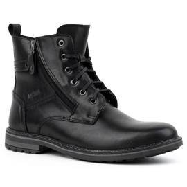 Kampol Bottes d'hiver en cuir pour hommes 155KAM, noir le noir