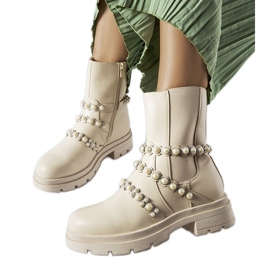 Bottines beiges ornées de perles Callicratide