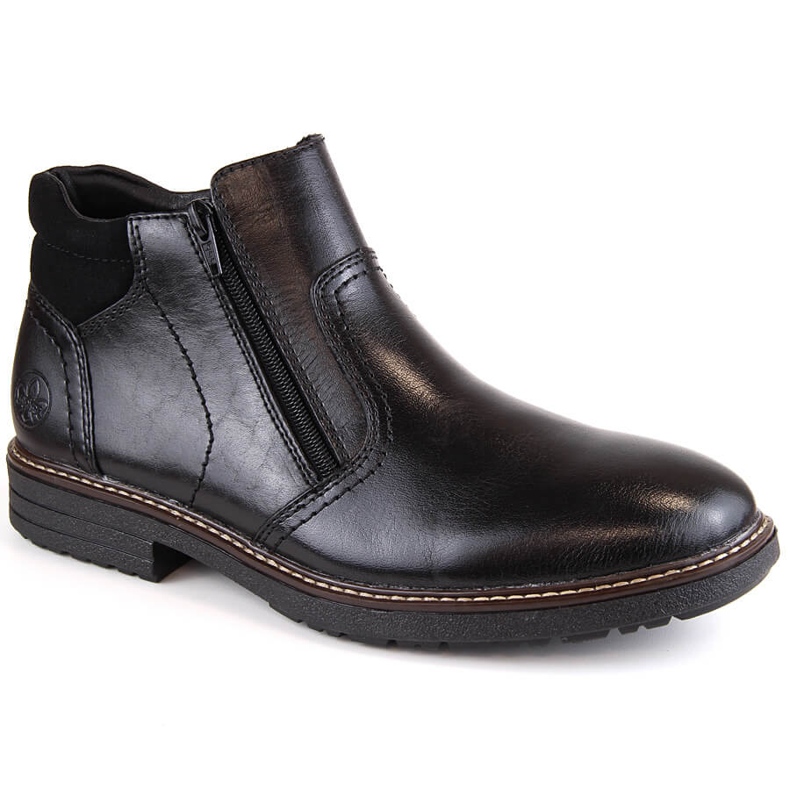 Bottines pour hommes en cuir, doublées de laine, noires Rieker 33151-00 le noir Bottines pour hommes en cuir, doublées de laine, noires Rieker 33151-00 le noir