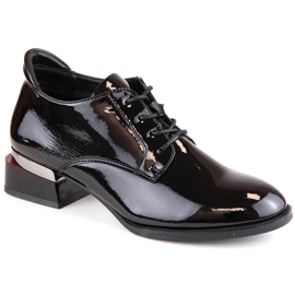 Chaussures à lacets noires vernies pour femme, à talons hauts.Vinceza