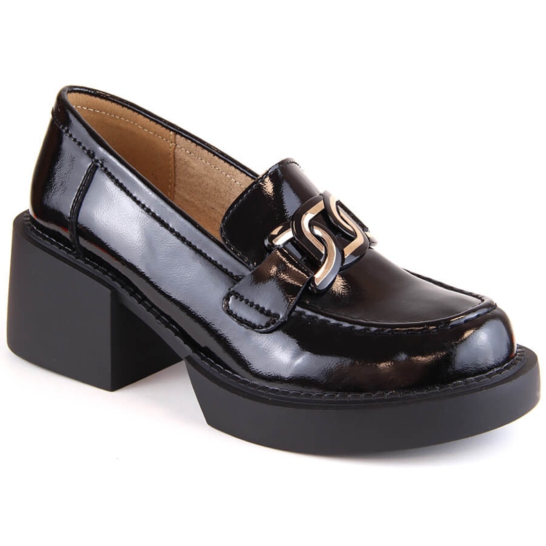Mocassins femme en cuir verni noir à talons hauts Filippo DP4920 le noir