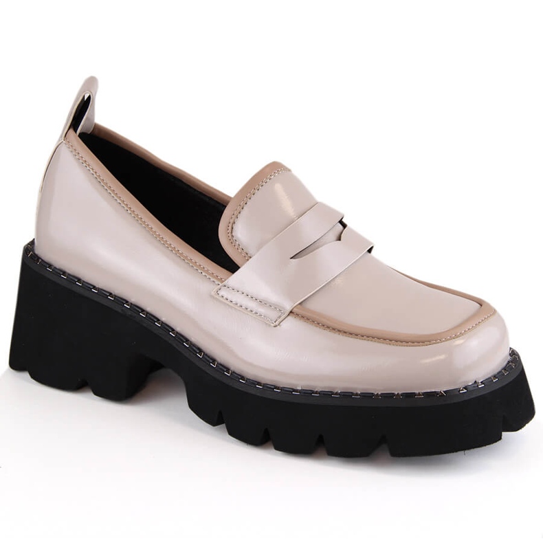 S.Barski Mocassins en cuir verni à talon haut et plateforme, beige