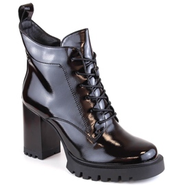 Bottines isolées en cuir verni pour femme, noires, S.Barski