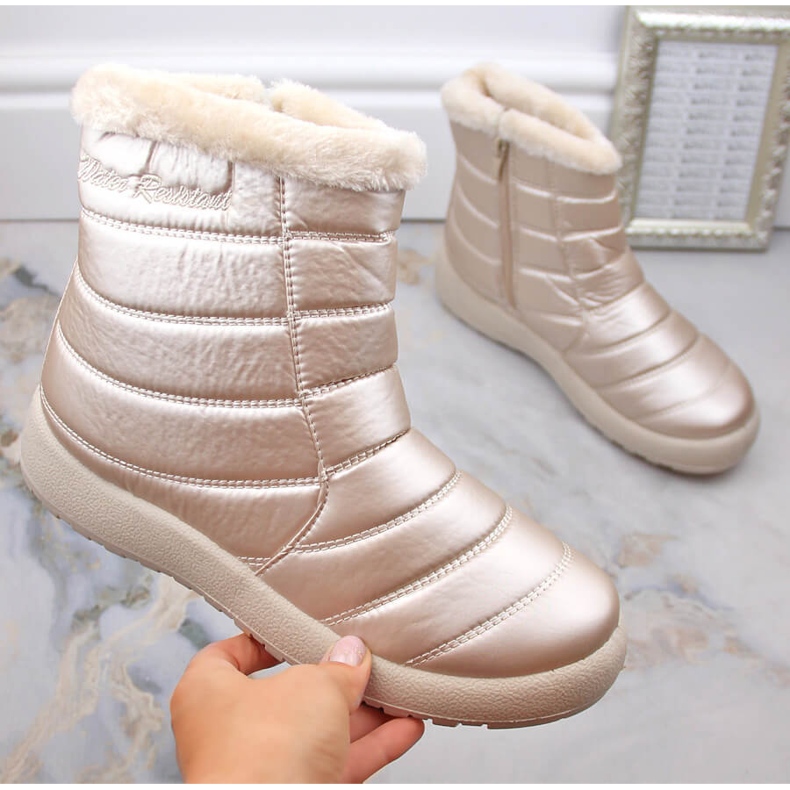Bottes de neige vernies imperméables pour femme, beige News 1467