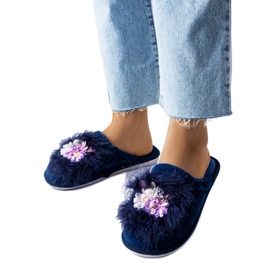 Chaussons chauds bleu marine à fleurs Moly