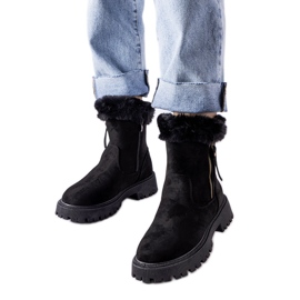 Bottines de neige femme noires, éco-daim Trigoso