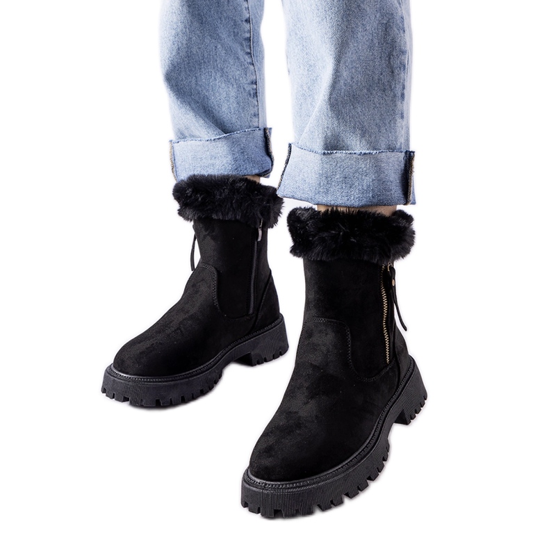 Bottines de neige femme noires, éco-daim Trigoso le noir