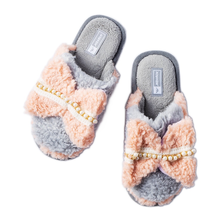 Chaussons gris et roses avec noeud Chaussons gris et roses avec noeud