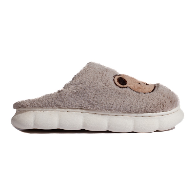 Chaussons en fourrure beige foncé avec ours en peluche Shelovet